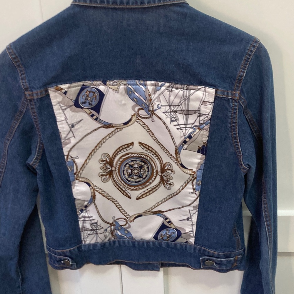 Theory Blue Denim Jacket with custom Nautical design.